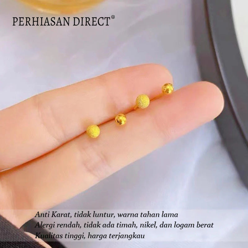 Anting Tusuk Titanium Manik Manik Pasir Emas 18K Cantik Korea Anti Karat dan Anti Luntur Aksesoris Wanita Earrings