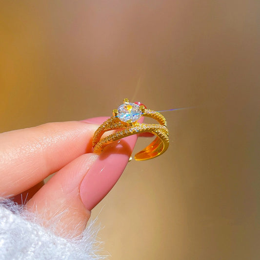 Cincin Salib Adjustable untuk Wanita - Singsing Berlian Emas | Perhiasan Hadiah Elegan - 我的商店