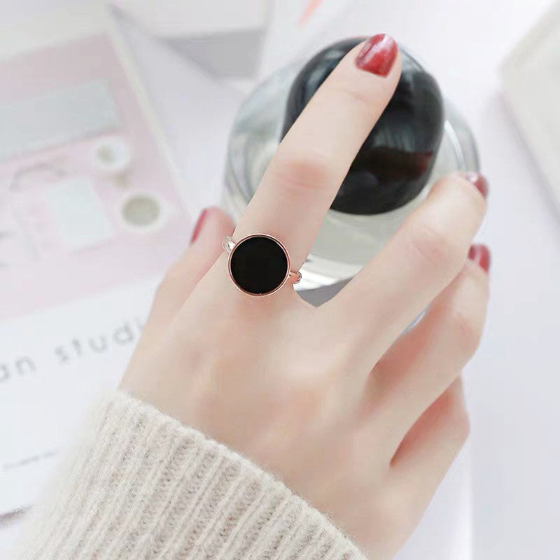 Cincin Pasangan Emas Mawar 18K - Titanium Steel Hitam Bulat, Anti Karat, Elegan & Cocok untuk Setiap Acara! - 我的商店