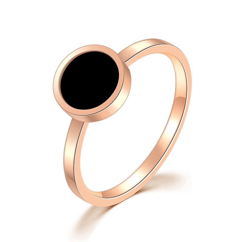 Cincin Pasangan Emas Mawar 18K - Titanium Steel Hitam Bulat, Anti Karat, Elegan & Cocok untuk Setiap Acara! - 我的商店