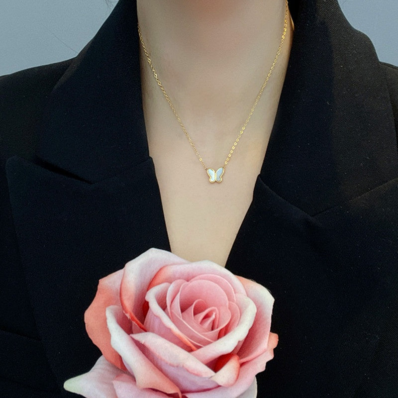 Kalung Kupu-Kupu Emas untuk Wanita – Perhiasan Choker Vintage Titanium Gaya Korea - 我的商店