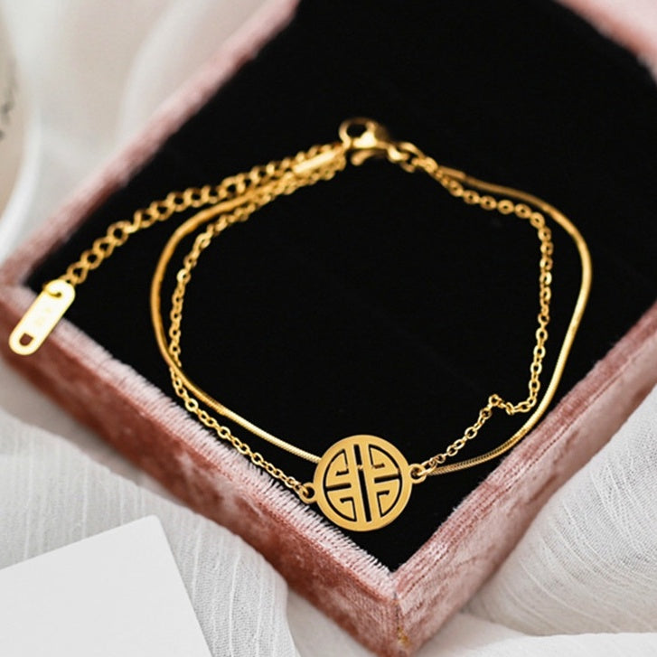 Gelang Hati Wanita - Stainless Steel Emas Anti Kusam, Aksesoris Perhiasan Elegan - 我的商店