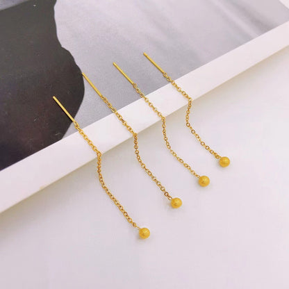 Anting untuk Wanita - Bead Frosted Gantung Stainless Steel Hypoallergenic | Perhiasan Elegan - 我的商店