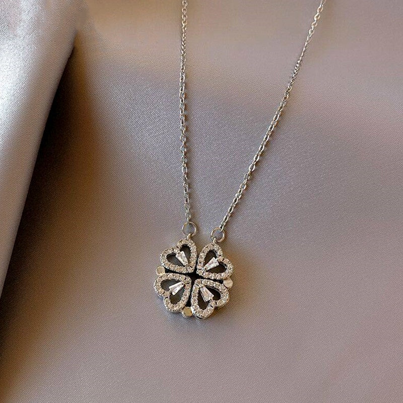 Kalung Korea Clover Hati 18k Wanita - Perhiasan Stainless Steel Berlian, 2 Cara Pakai Elegan, Grosir Harga Terbaik - 我的商店