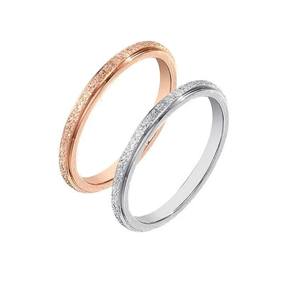 Cincin Wanita Classic Matte Frosted Sederhana - 18k Rose Gold & Stainless Steel | Perhiasan Pasangan Fashion Elegan - 我的商店