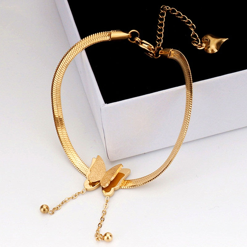 Gelang Kupu-Kupu Wanita - Rantai Emas Stainless Steel Anti Kusam, Hadiah Elegan - 我的商店