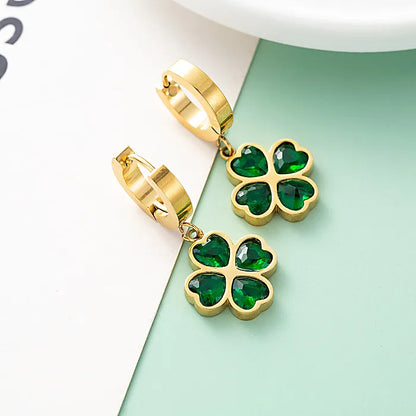 Anting Four-leaf clover & Hati – Baja Antikarat Bertatahkan Kristal | Elegan & Antialergi - perhiasandirect