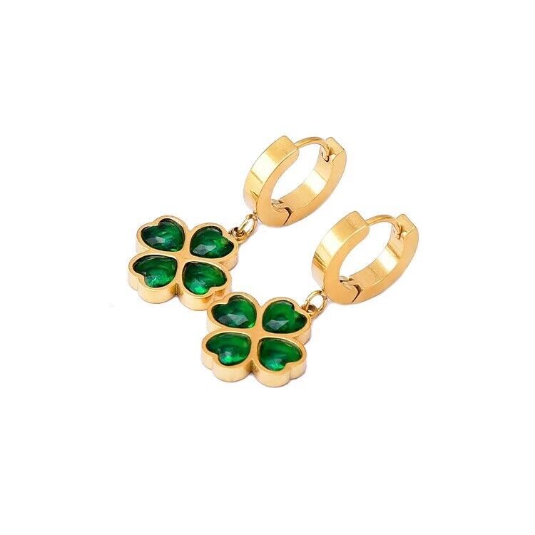Anting Four-leaf clover & Hati – Baja Antikarat Bertatahkan Kristal | Elegan & Antialergi - perhiasandirect