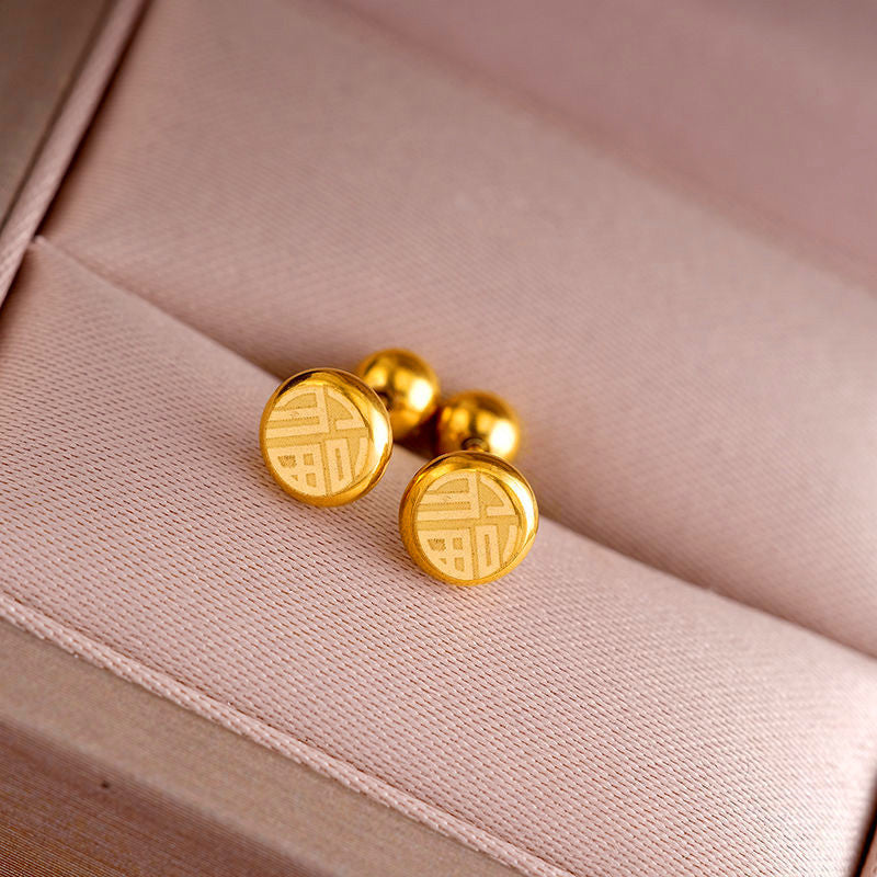 Anting 'Fu' Emas – Stainless Steel, Hypoallergenic & Fashion Elegan9
