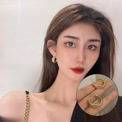 ❤️Anting Hoop Bulat Warna Emas / Gaya Punk Hip Hop Untuk Wanita anting Kepribadian Niche Temperamen Anting Putar Geometris