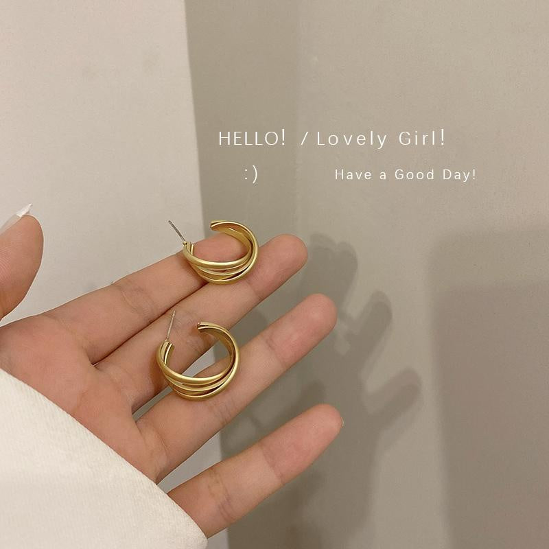 Anting Hoop Bulat Warna Emas / Silver Gaya Punk Hip Hop Untuk Wanita anting Kepribadian Niche Temperamen Anting Putar Geometris4