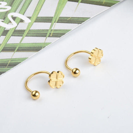 Anting Kancing Sekrup Titanium – Motif Four-Leaf Clover, Anti Karat perhiasandirect