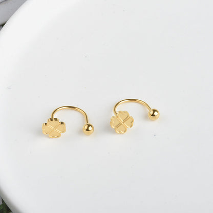 Anting Kancing Sekrup Titanium – Motif Four-Leaf Clover, Anti Karat perhiasandirect
