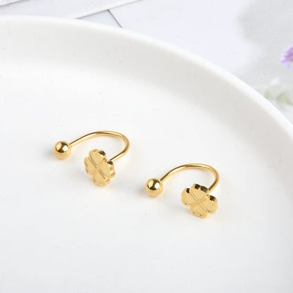 Anting Kancing Sekrup Titanium – Motif Four-Leaf Clover, Anti Karat perhiasandirect