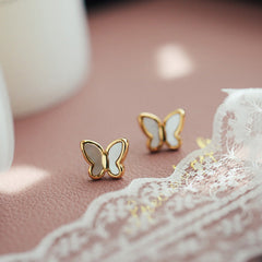 Anting Kupu-Kupu Elegan – Stainless Steel, Shell, Berlapis Emas 18K