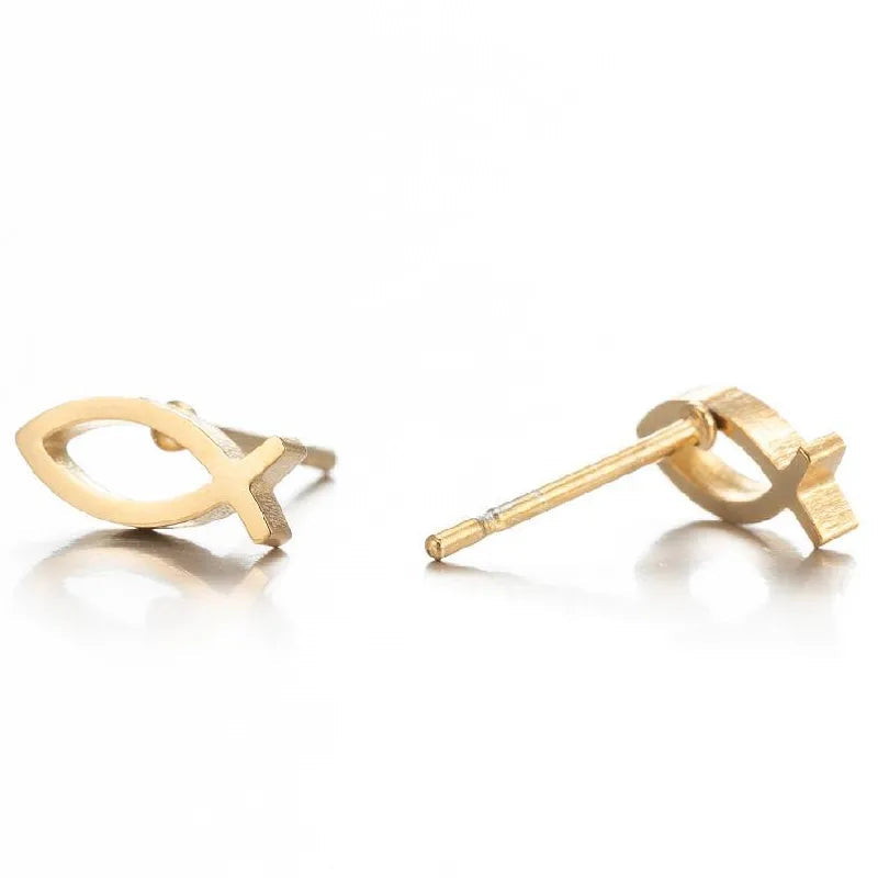 Anting Tusuk Ikan Stainless Steel  – Gaya Simple, Lapisan Emas 18K perhiasandirect