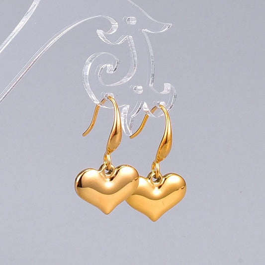 Anting berbentuk hati dari baja tahan karat dengan kaitan tebal berbentuk hati persik mengilap2