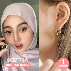 Anting wanita muslim dengan kancing emas titanium bergaya bohemian vintage