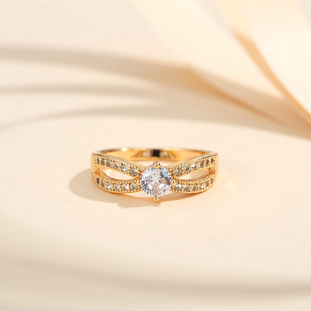 Cincin Berlian Titanium Lapis Emas Kristal Perhiasan Fashion Wanita Rings Untuk Hadiah Aksesoris perhiasandirect