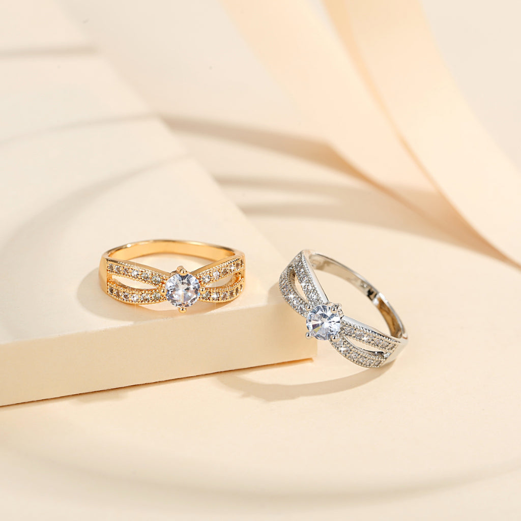Cincin Berlian Titanium Lapis Emas Kristal Perhiasan Fashion Wanita Rings Untuk Hadiah Aksesoris perhiasandirect