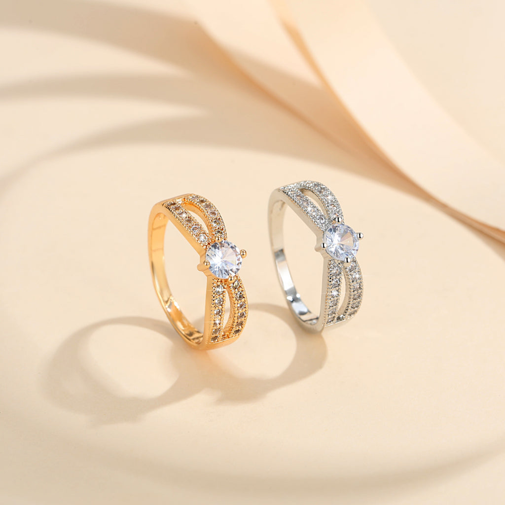 Cincin Berlian Titanium Lapis Emas Kristal Perhiasan Fashion Wanita Rings Untuk Hadiah Aksesoris perhiasandirect