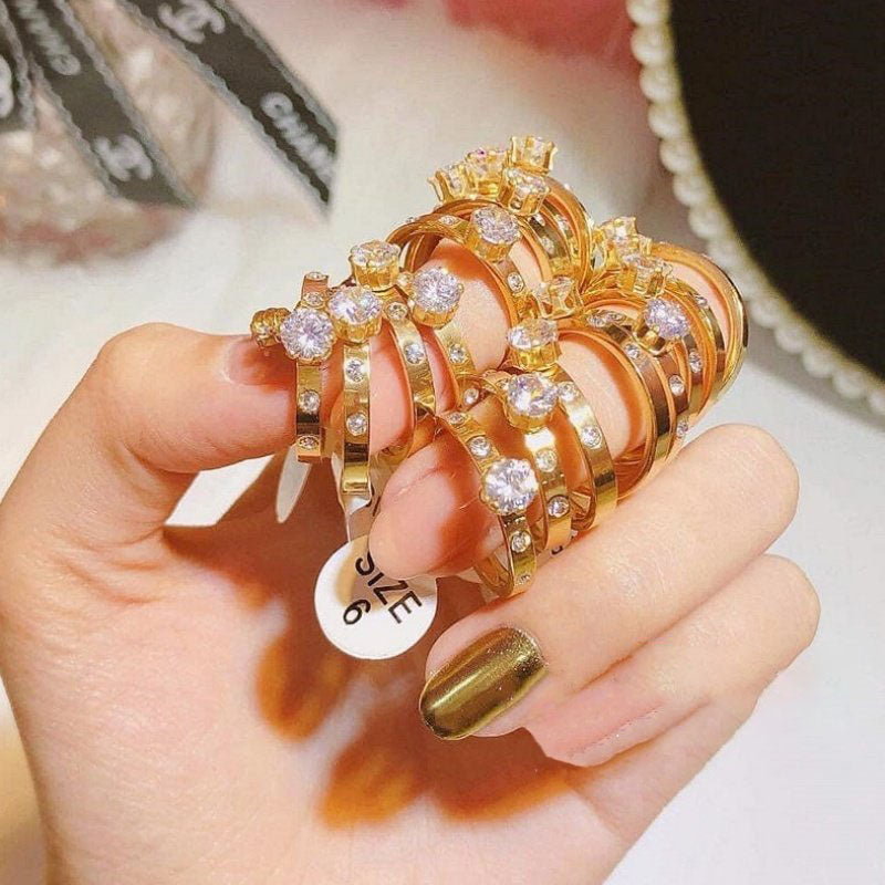 Cincin Berlian Wanita - Perhiasan Stainless Steel Elegan Anti Kusam, Aksesoris Fashion Trendy, Grosir Harga Terbaik 6