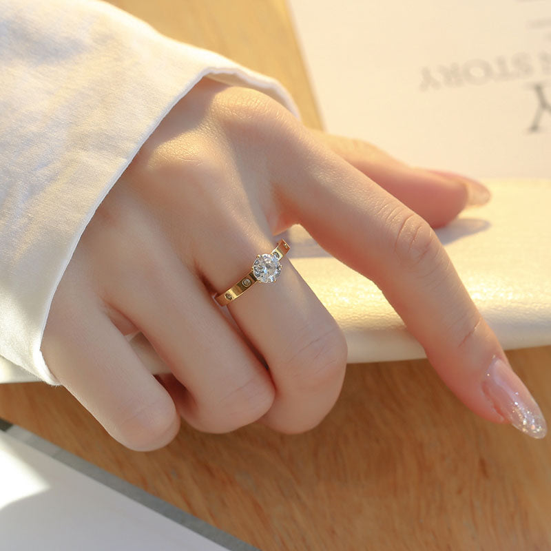 Cincin Berlian Wanita - Perhiasan Stainless Steel Elegan Anti Kusam, Aksesoris Fashion Trendy, Grosir Harga Terbaik 7