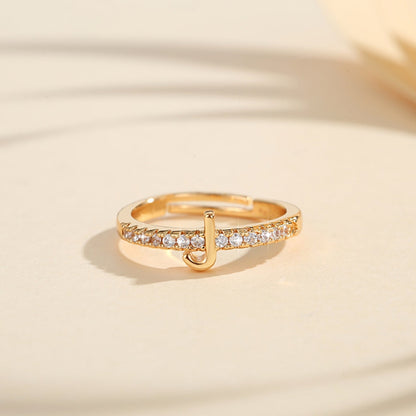 Cincin Kristal Huruf Wanita – Berlapis Emas, Bisa Disesuaikan & Elegan perhiasandirect