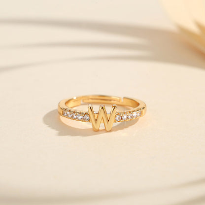 Cincin Kristal Huruf Wanita – Berlapis Emas, Bisa Disesuaikan & Elegan perhiasandirect