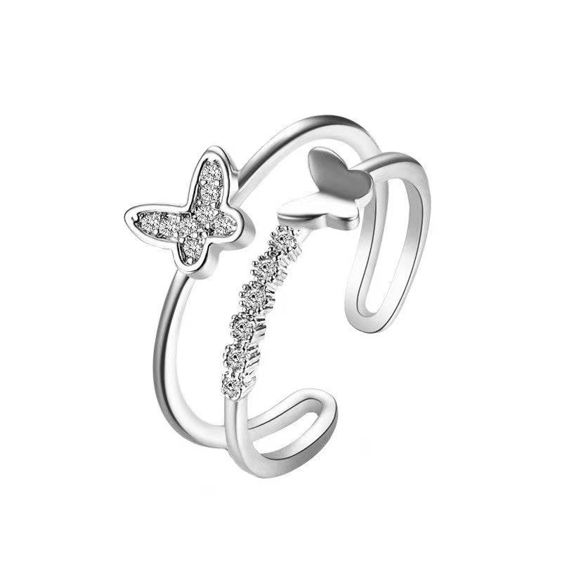 Cincin Kupu-Kupu Wanita – Full Berlian, Lapis Ganda, Model Terbuka Elegan perhiasandirect