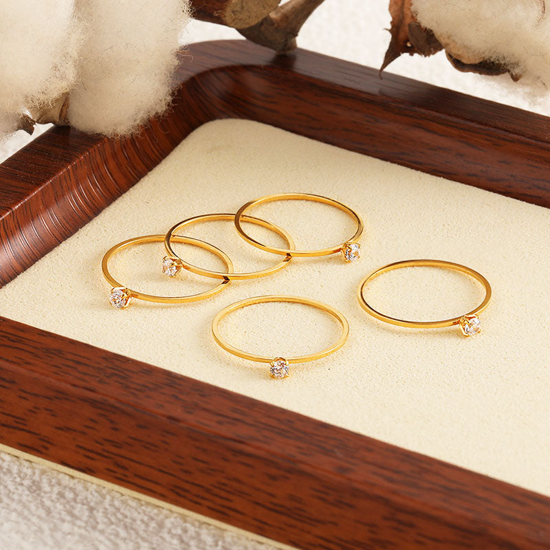 Cincin Simple Lapis Emas 18k Wanita - Perhiasan Stainless Steel Elegan Anti Kusam, Cincin Pasangan Trendy, Grosir Harga Terbaik 11