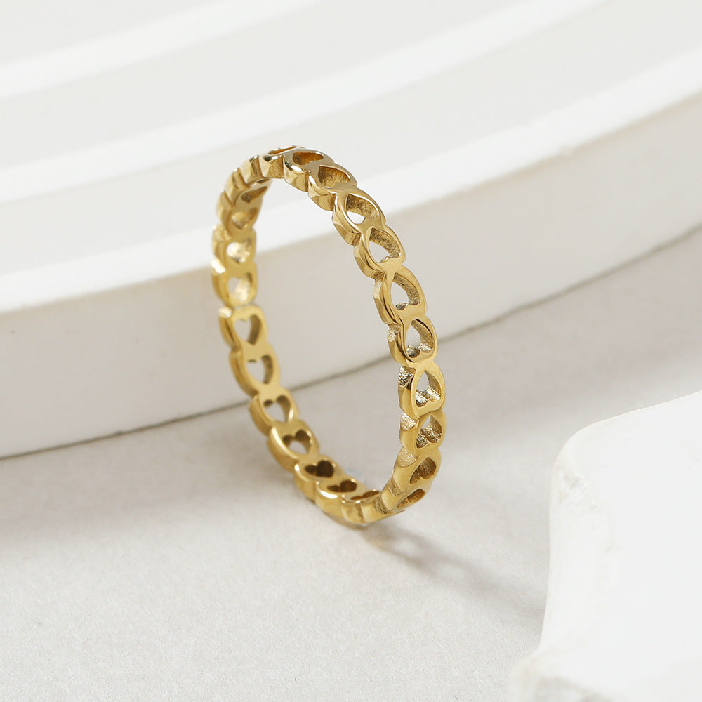 Cincin Simple Minimalis Titanium Full Hati Love Gold Silver Anti Luntur Anti Karat / Cincin Pria Wanita perhiasandirect