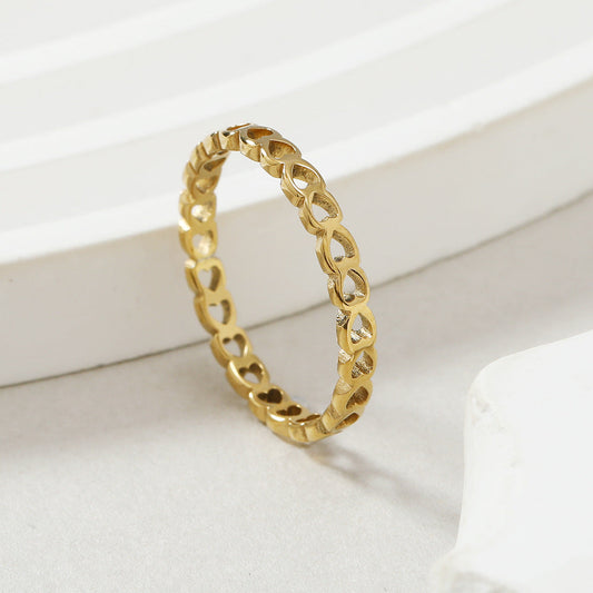 Cincin Simple Minimalis Titanium Full Hati Love Gold Silver Anti Luntur Anti Karat / Cincin Pria Wanita perhiasandirect