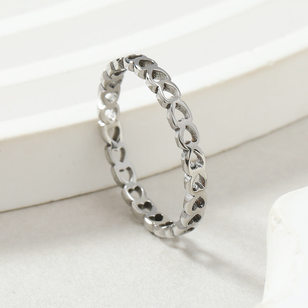 Cincin Simple Minimalis Titanium Full Hati Love Gold Silver Anti Luntur Anti Karat / Cincin Pria Wanita perhiasandirect