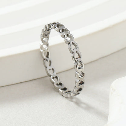 Cincin Simple Minimalis Titanium Full Hati Love Gold Silver Anti Luntur Anti Karat / Cincin Pria Wanita perhiasandirect
