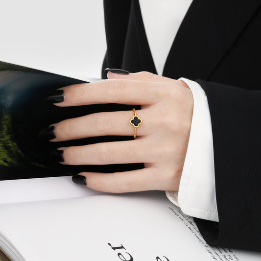 Cincin Wanita Four-leaf clover - Perhiasan Emas Anti Debu dari Baja Tahan Karat, Hadiah Istimewa, Harga Grosir Terbaik2
