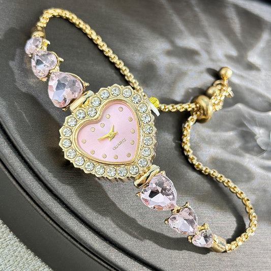 Gaya Feminin Maksimal! Jam Tangan Gelang Bunga Cinta dengan Dial Berlian & Tali Tarik Elegan-1