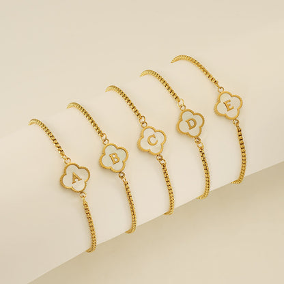 Gelang Fashion Four-Leaf Lucky Clover Huruf Inisial Nama Anda Berlapis Emas Dapat Disesuaikan - perhiasandirect1