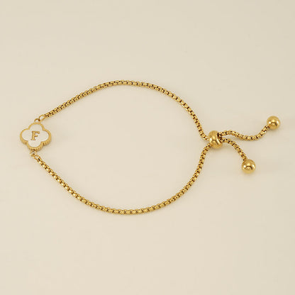 Gelang Fashion Four-Leaf Lucky Clover Huruf Inisial Nama Anda Berlapis Emas Dapat Disesuaikan - perhiasandirect