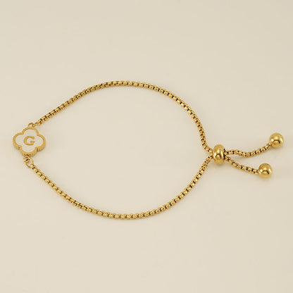 Gelang Fashion Four-Leaf Lucky Clover Huruf Inisial Nama Anda Berlapis Emas Dapat Disesuaikan - perhiasandirect
