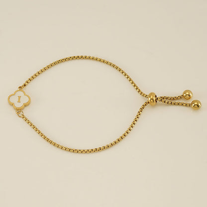 Gelang Fashion Four-Leaf Lucky Clover Huruf Inisial Nama Anda Berlapis Emas Dapat Disesuaikan - perhiasandirect