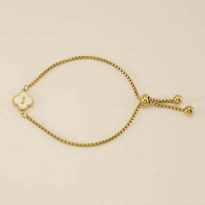 Gelang Fashion Four-Leaf Lucky Clover Huruf Inisial Nama Anda Berlapis Emas Dapat Disesuaikan - perhiasandirect
