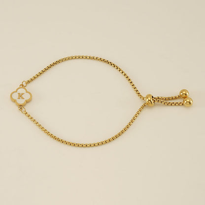 Gelang Fashion Four-Leaf Lucky Clover Huruf Inisial Nama Anda Berlapis Emas Dapat Disesuaikan - perhiasandirect