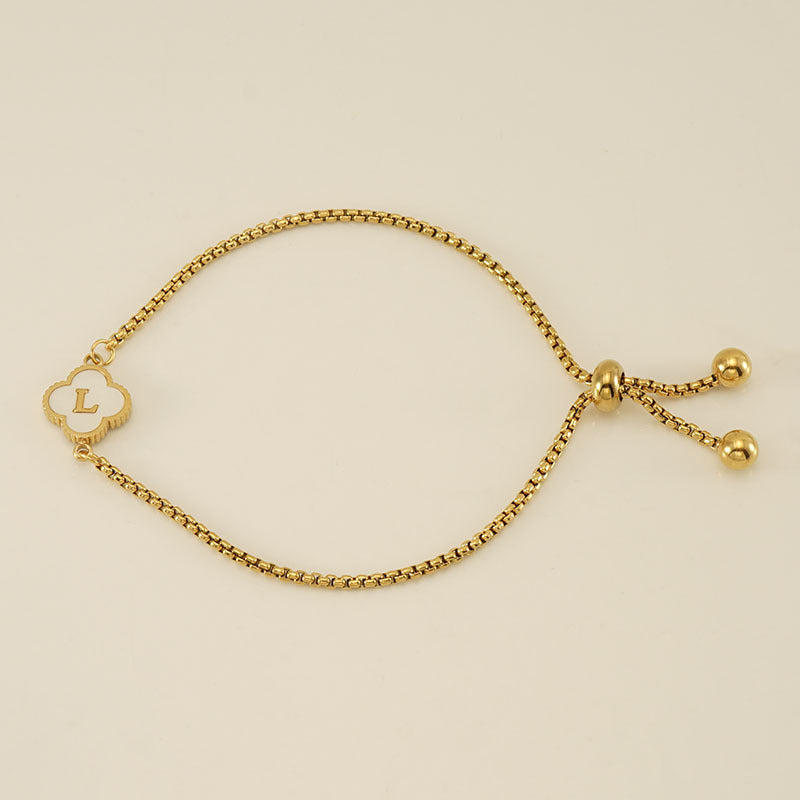 Gelang Fashion Four-Leaf Lucky Clover Huruf Inisial Nama Anda Berlapis Emas Dapat Disesuaikan - perhiasandirect