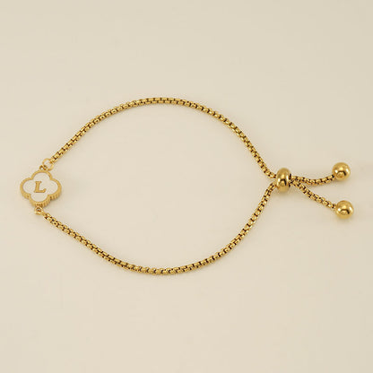 Gelang Fashion Four-Leaf Lucky Clover Huruf Inisial Nama Anda Berlapis Emas Dapat Disesuaikan - perhiasandirect