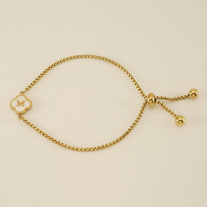 Gelang Fashion Four-Leaf Lucky Clover Huruf Inisial Nama Anda Berlapis Emas Dapat Disesuaikan - perhiasandirect