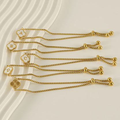 Gelang Fashion Four-Leaf Lucky Clover Huruf Inisial Nama Anda Berlapis Emas Dapat Disesuaikan - perhiasandirect2