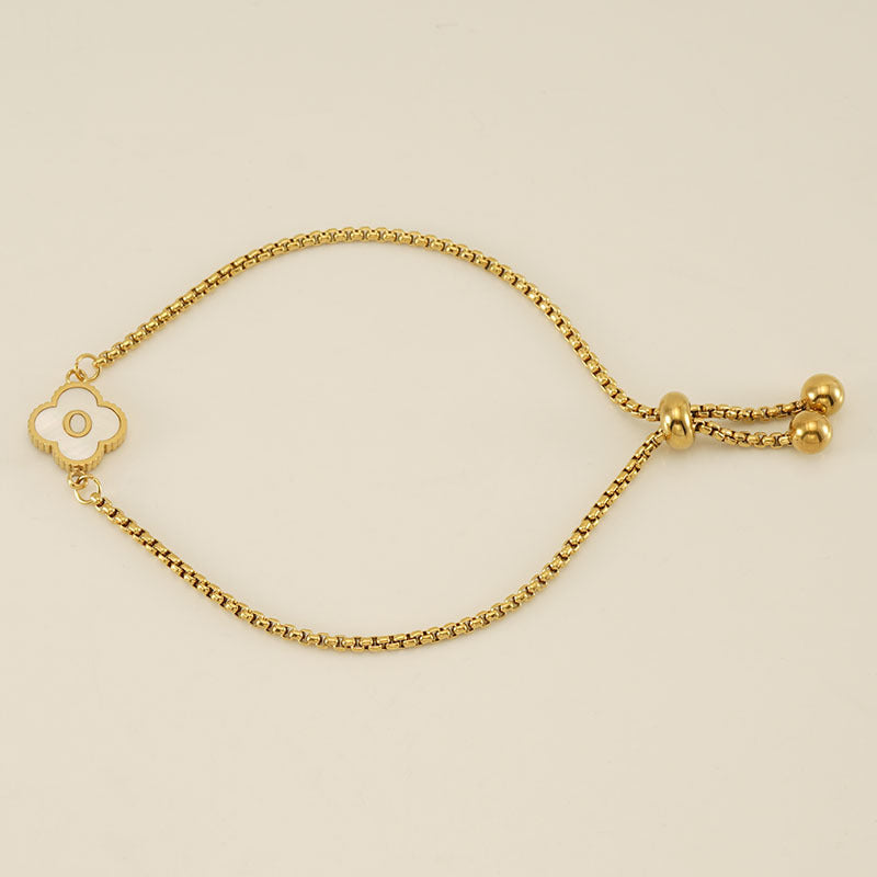 Gelang Fashion Four-Leaf Lucky Clover Huruf Inisial Nama Anda Berlapis Emas Dapat Disesuaikan - perhiasandirect