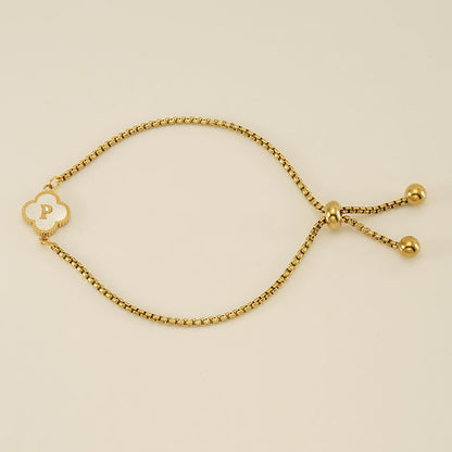Gelang Fashion Four-Leaf Lucky Clover Huruf Inisial Nama Anda Berlapis Emas Dapat Disesuaikan - perhiasandirect