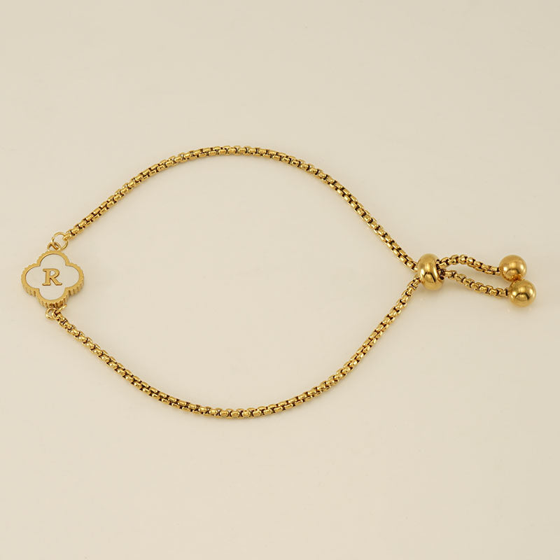 Gelang Fashion Four-Leaf Lucky Clover Huruf Inisial Nama Anda Berlapis Emas Dapat Disesuaikan - perhiasandirect